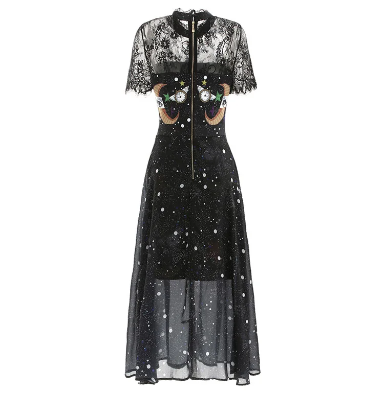 Женское кружевное платье Svoryxiu, черное узкое вечернее платье средней длины с принтом в виде загадочного ангела в черном пространстве и разрезом на лето