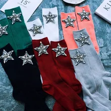 Gtglad новые женские носки со стразами пятиконечные звезды модные корейские носки блестящие Harajuku мягкие женские забавные носки эластичные Чулочные изделия