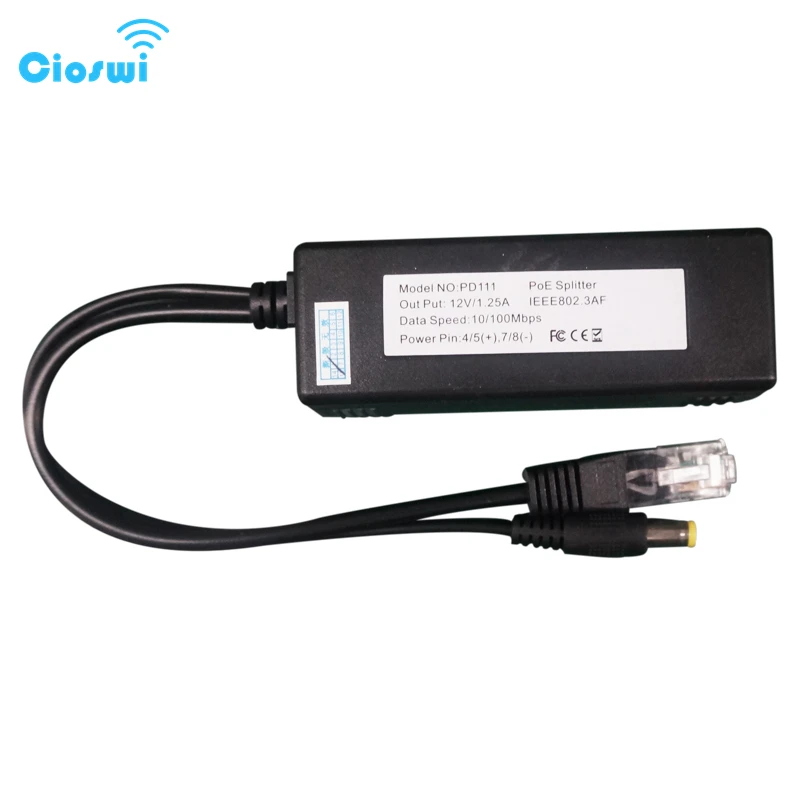 Cioswi 12V Waterproof POE Adapter Cable RJ45 Injector Splitter 48V to 12V Active Isolated POE Splitter IEEE802.3af/at