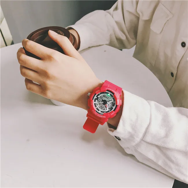 Ulzzang многофункциональные электронные спортивные часы для мужчин и женщин, водонепроницаемые силиконовые студенческие часы, женские наручные часы с большим циферблатом, мужские часы