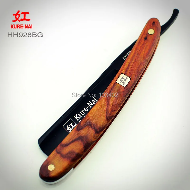 

1 X "KURE-NAI" HH928BG, SHAVE READY Man Straight Shaving Razor Wooden Handle Lacquer Black Folding Single Blade shave razor