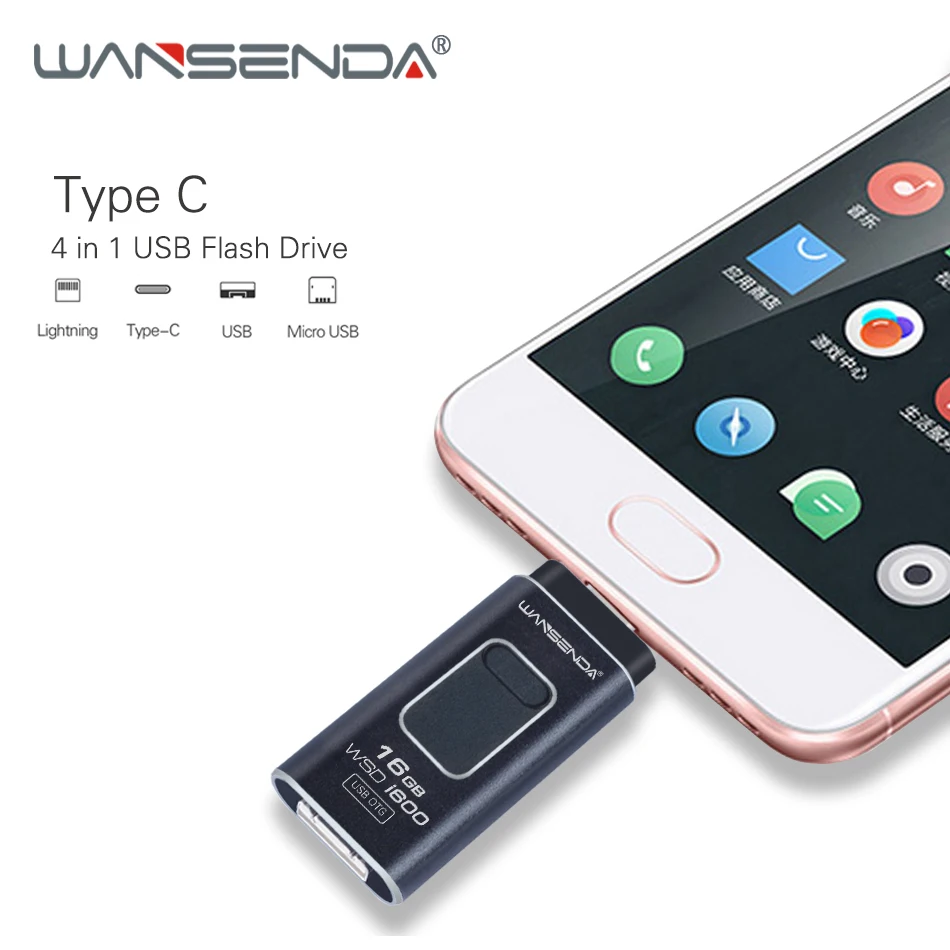 

WANSENDA USB Flash Drive 32GB Type C OTG Pen Drive Multifunctional pendrive High Speed 16GB 64GB Micro USB Stick Flash Disk