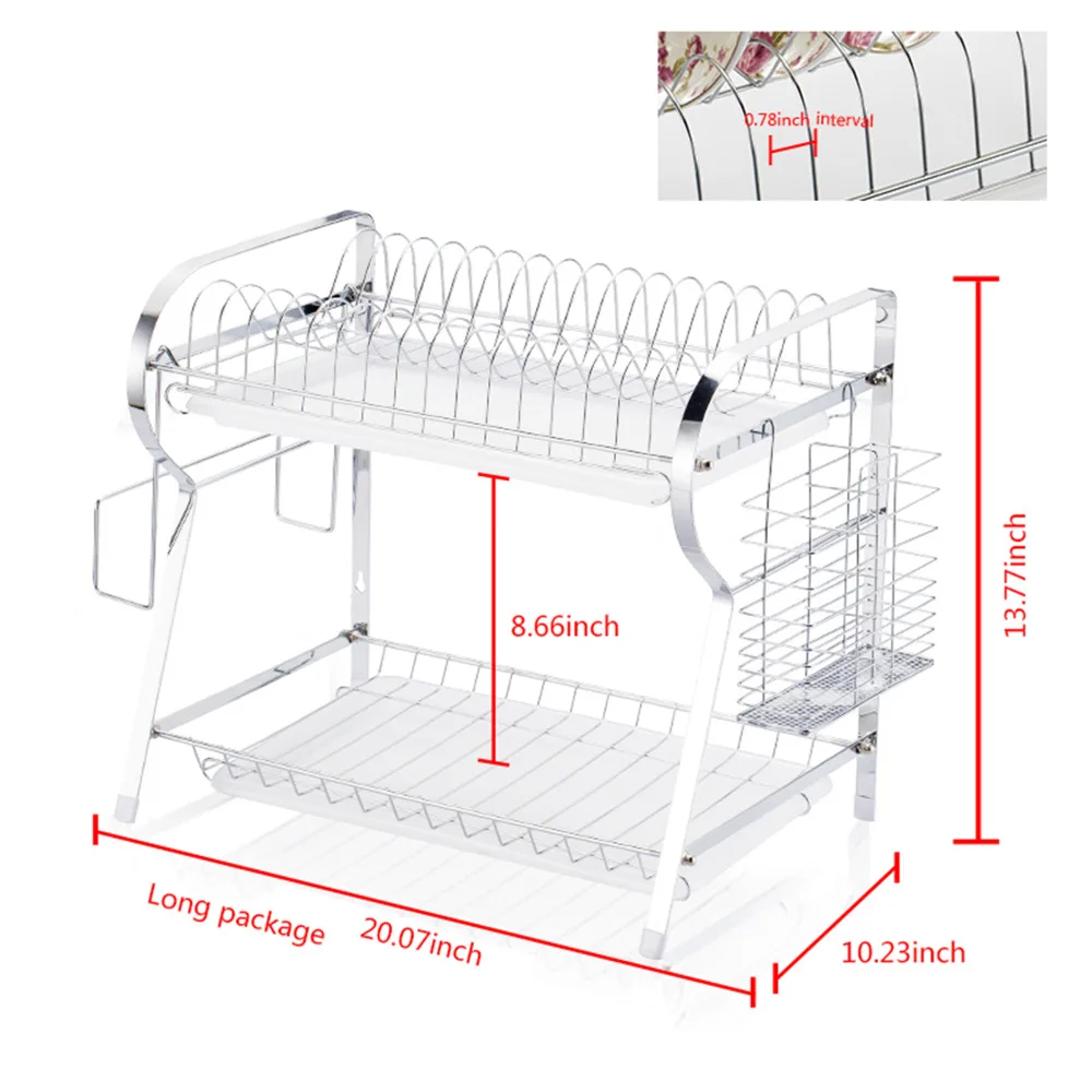 R-образный со сушилкой для посуды набор 2-х уровневые Chrome пластины из нержавеющей блюдо столовые приборы чашки стойки с подносом Сталь дренажная стойка для мисок Кухня полка