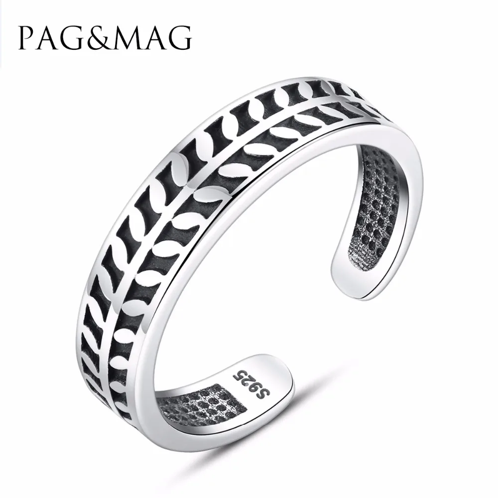 

PAG&MAG Genuine Thai Silver Leaf shape Fancy Rings Adjustable Cuff ring Punk and Trendy Fine Jewelry for Women/Girl Gift