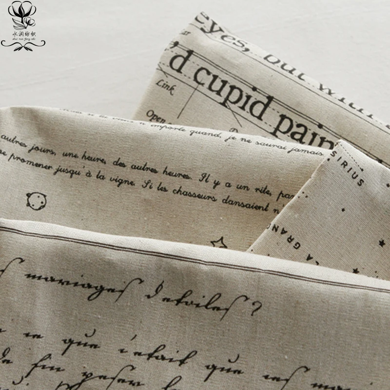 50*150cm Retro Home Upholstery English Words Printed Cotton Linen
