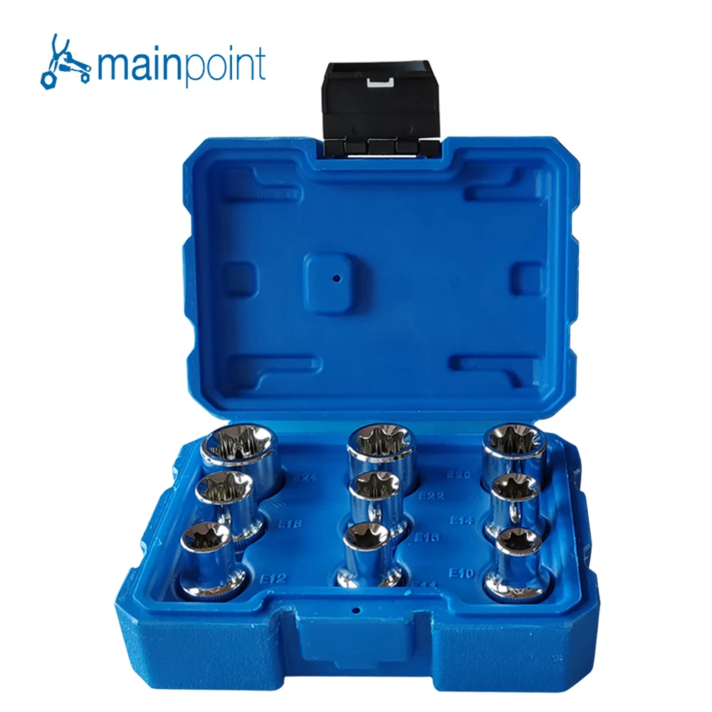 Mainpoint 9 шт. E-Socket 1/" Torx Звездные биты CRV стальные гнездовые гайки набор E10/E11/E12/E14/E16/E18/E20/E22/E24 ручные инструменты