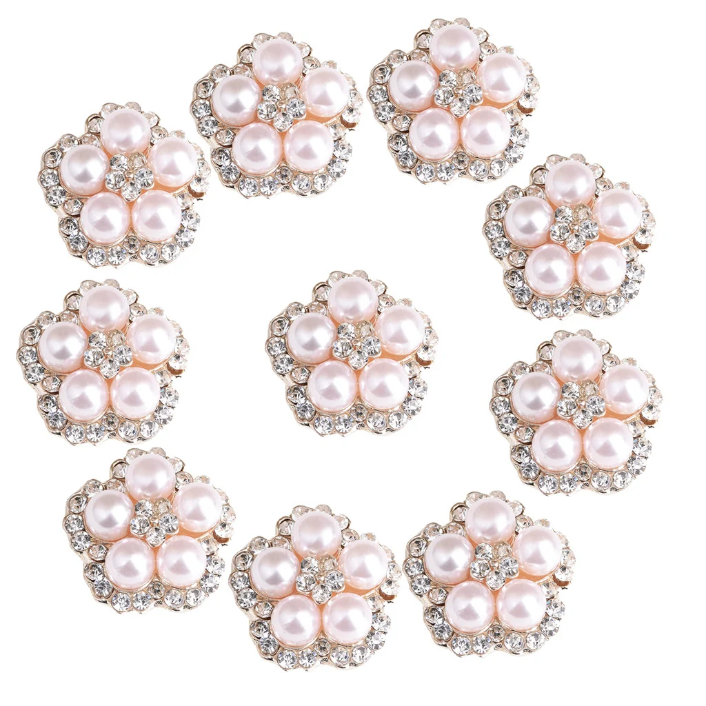10pcs Decorative Flower Pearl Rhinestone Beads Flatback Button Embellishment
