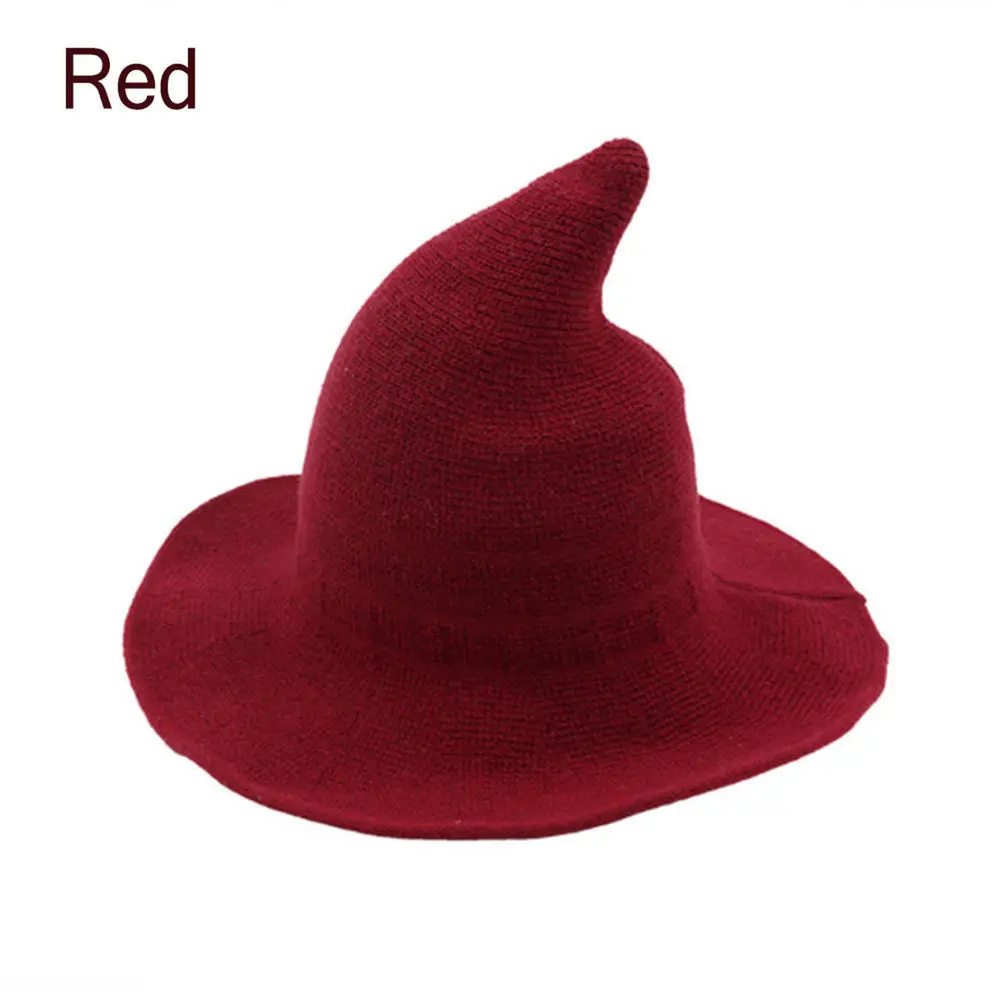 Хит, Женская Современная шляпа ведьмы, складной костюм, острый носок, шерсть, фетр, вечерние шапки на Хэллоуин, шляпа ведьмы, теплая шапка на осень и зиму - Цвет: Красный