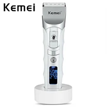 Kemei электрическая Парикмахерская Машинка для стрижки волос триммер для мужчин Парикмахерская с ЖК-дисплеем перезаряжаемая машинка для стрижки волос лезвие из титановой стали