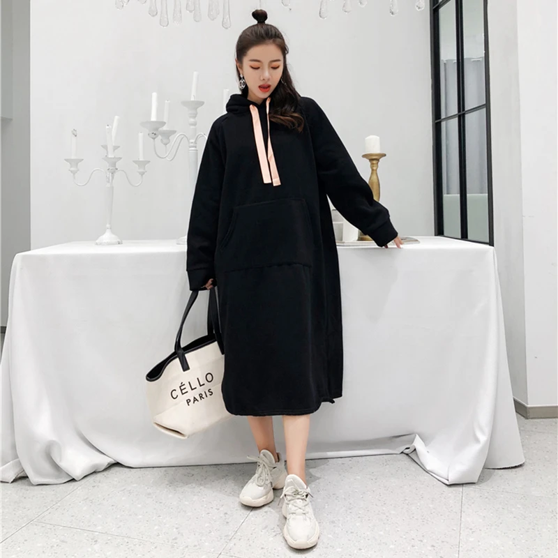 

L-2XL 2019 New Fall Winter Women Solid Loose colour ties hoodies Girl streetwear Trend Fashion Long Style Pullovers Sweatshirts