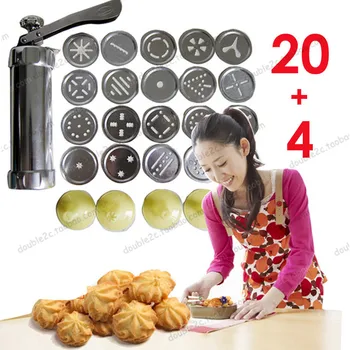 

Cookie press gun with tip,stainless steel cookie press,4 nozzle+20 stamp,biscuits press machine,cookie tools decorating