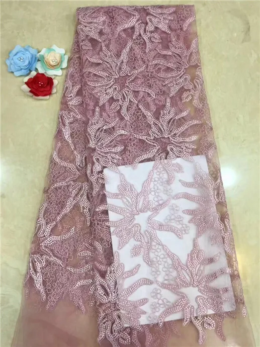

High Quality African Lace fabrics Hot Sell Mesh 2019 New French blue beaded Peach Color cord Lace / guipure Tulle lace Fabrics