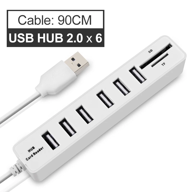 Usb-хаб 3,0 Мульти USB 3,0 концентратор USB Высокоскоростной разветвитель 3 6 портов 2,0 Hab устройство для чтения карт SD TF все в одном для ПК Компьютерные аксессуары - Цвет: White 6 Ports 2.0