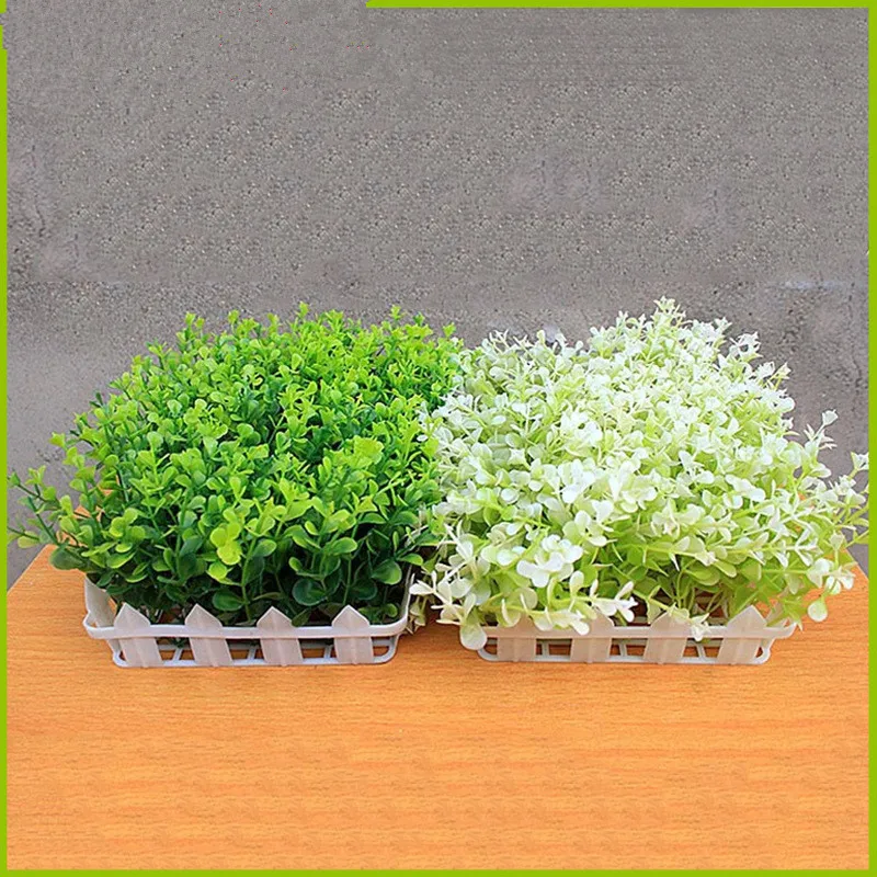 

Artificial plants Potted Grass Money grass Fence simulation flower Grass green plants potted bonsai Home Decor White Fence Set