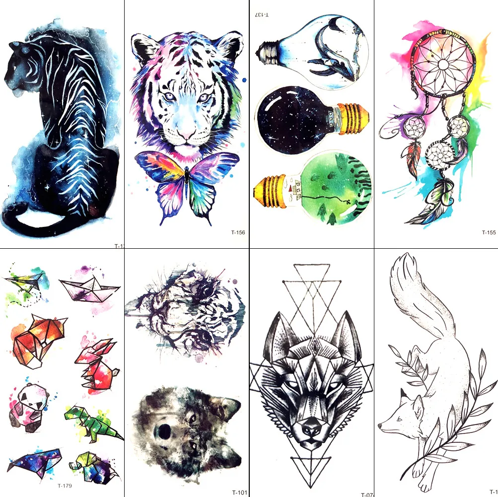 

Water Color Galaxy Tiger Butterfly Blub Waterproof Tattoo Men Whale Temporary Tattoo Stickers Women Makeup Fake Flash Tatoos