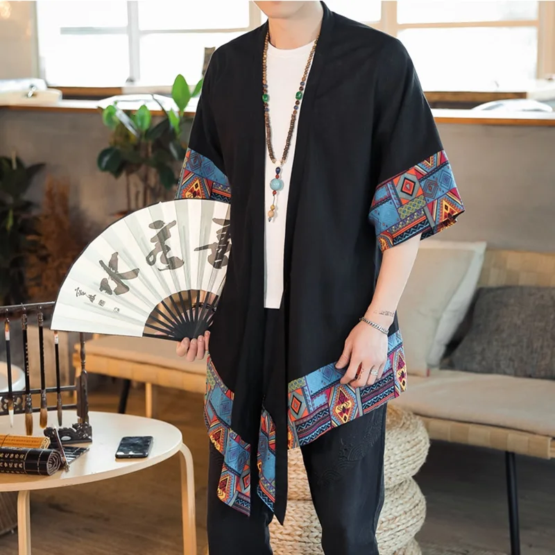 Japanese Kimonos Cardigan Men Online Chinese Store Haori Yukata Samurai Kimono Karate Japones Robe Japanese Pajamas Man KZ2032