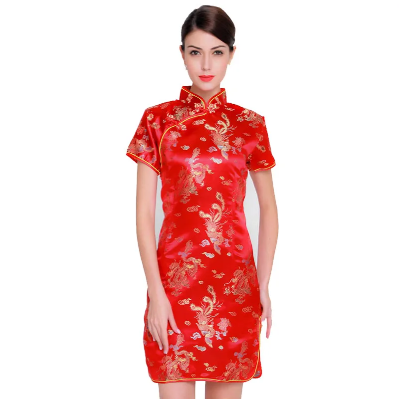 Винтаж Дракон и Феникс Qipao элегантное женское платье большого размера Cheongsam 3XL 4XL 5XL 6XL воротник стойка Сексуальное мини китайское платье Vestidos