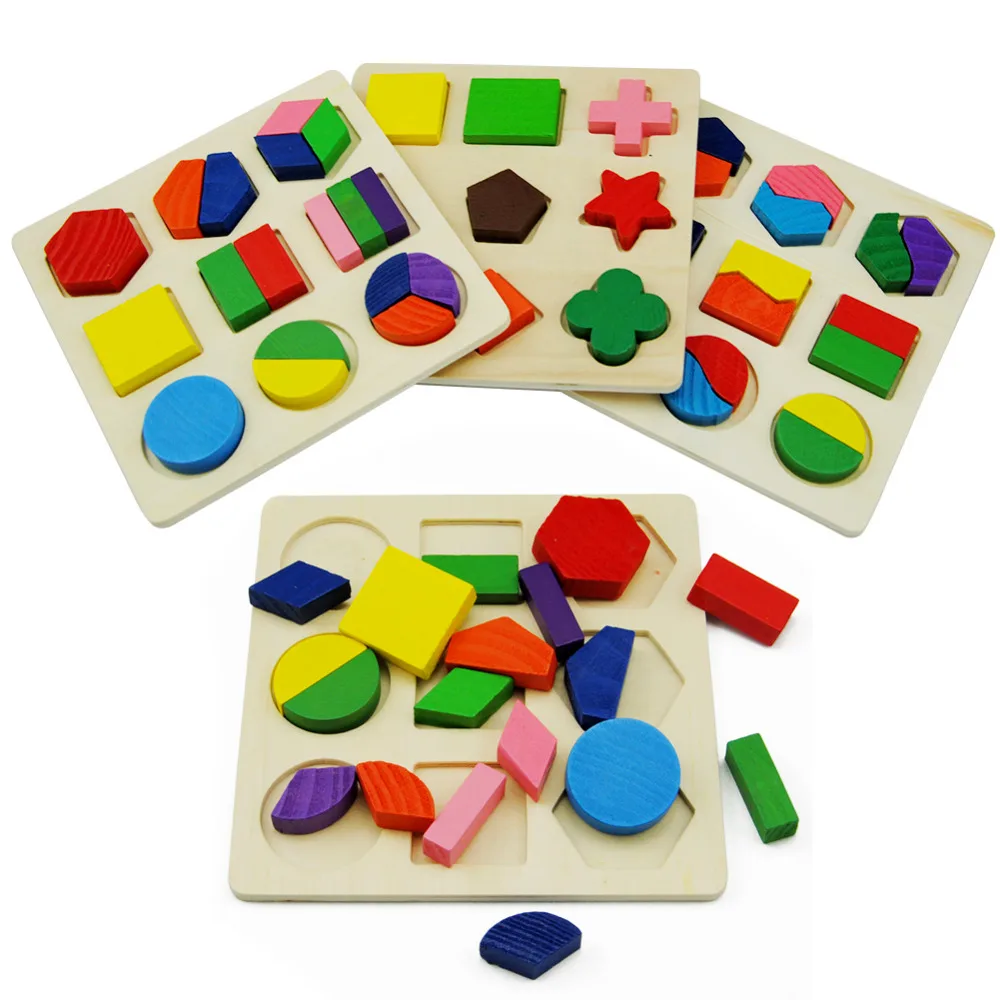 Creative Rainbow Color Baby Kids Wooden Puzzle Toys Learning Geometry