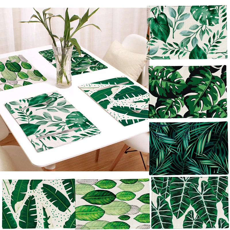 1 قطع 44x28 سنتيمتر خضراء جديدة الغربية وسادة القطن الكتان تحديد الموقع العزل طاولة طعام حصيرة السلطانيات الوقايات المطبخ اكسسوارات