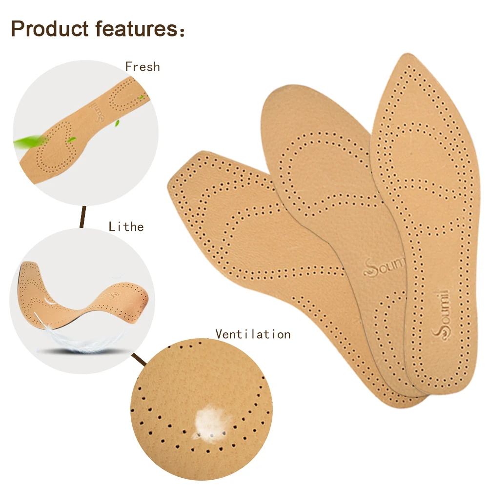 Soumit/Ультратонкие стельки из свиной кожи для мужчин и женщин, впитывающие пот, дышащие вставки из латекса, плоская подошва, круглый носок