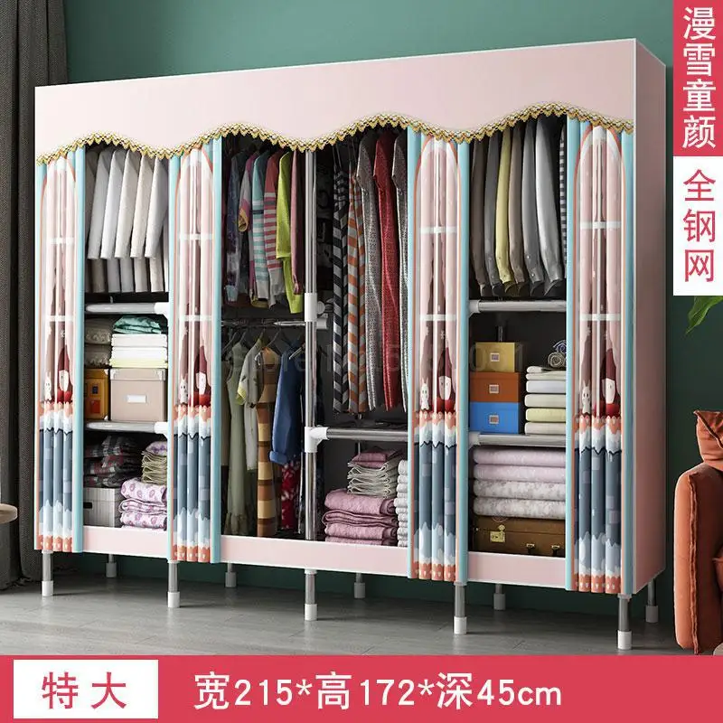 Simple cloth wardrobe steel pipe thickening and thickening reinforcement steel frame economy double rental home wardrobe - Цвет: ml11