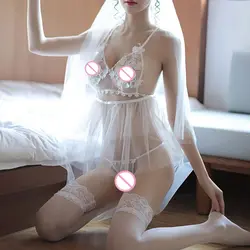 Пикантное интимное белье для Для женщин Косплэй белый Свадебное платье эротическое нижнее белье в виде униформы Лидер продаж