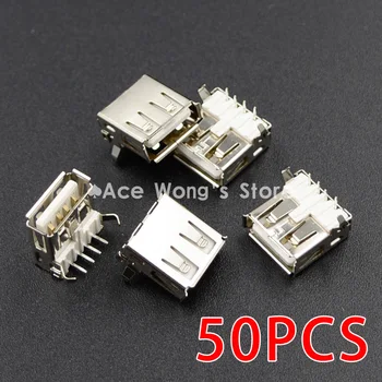 

50PCS USB Female Type-A 4Pin Socket Connector 90 degree bend feet