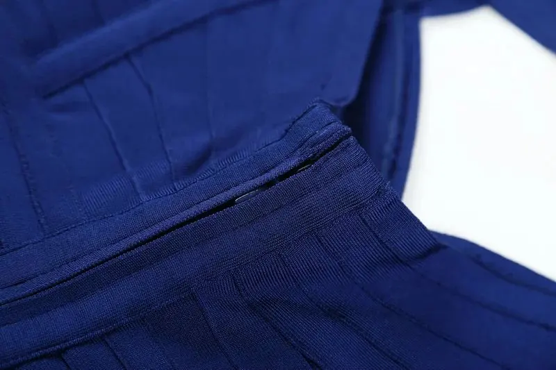 Новое поступление одежда высшего качества темно синие Вырезать Сексуальное обвязанное платье для женщин Вечеринка Бандажное платье+ костюм