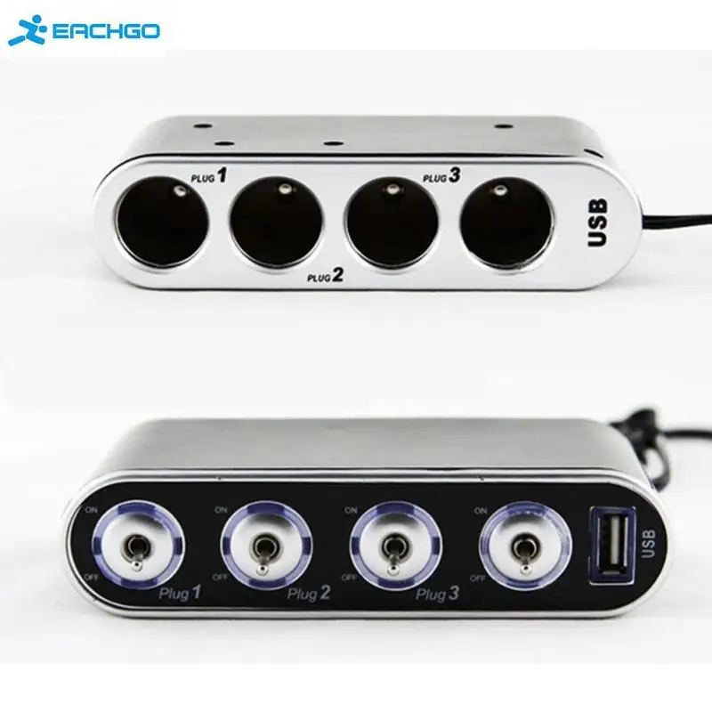 

12V - 24V 4 Way Multi Socket Car Charger Vehicle Auto Car Cigarette Lighter Socket Splitter +USB Ports Plug Adapter Car-styling