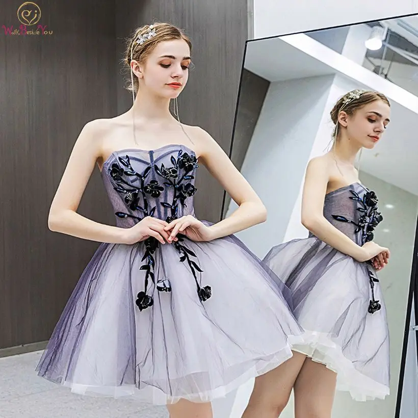 

Royal Blue Prom Dresses Short Strapless Simple Beaded Graduation Party Gowns 2019 Walk Beside You Evening Gowns Free Shipping