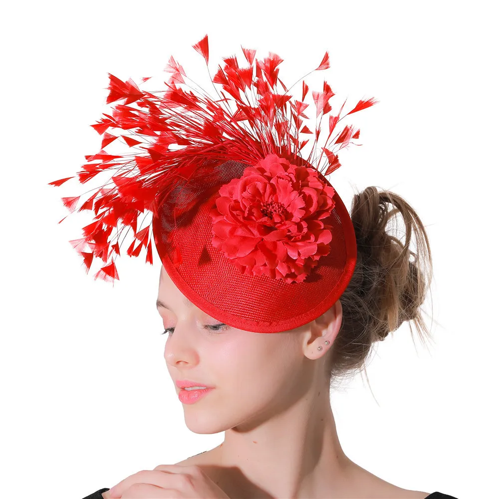 Красная имитация Sinamay чародей головные уборы женские Свадебные Имитация события случай шляпа для Кентукки Дерби церкви Свадебная вечеринка гонки
