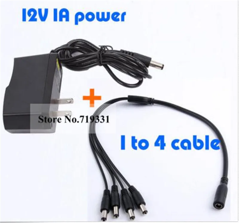 

4 Split Power Cable +DC 12V1A Power Supply Adapter for CCTV Security Camera DVR