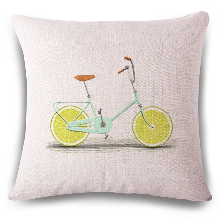 

Lemon Bike Cushion Cover Woven Linen Family Affection Sofa Car Seat Family Home Decorative Throw Pillow Case Housse De Coussin