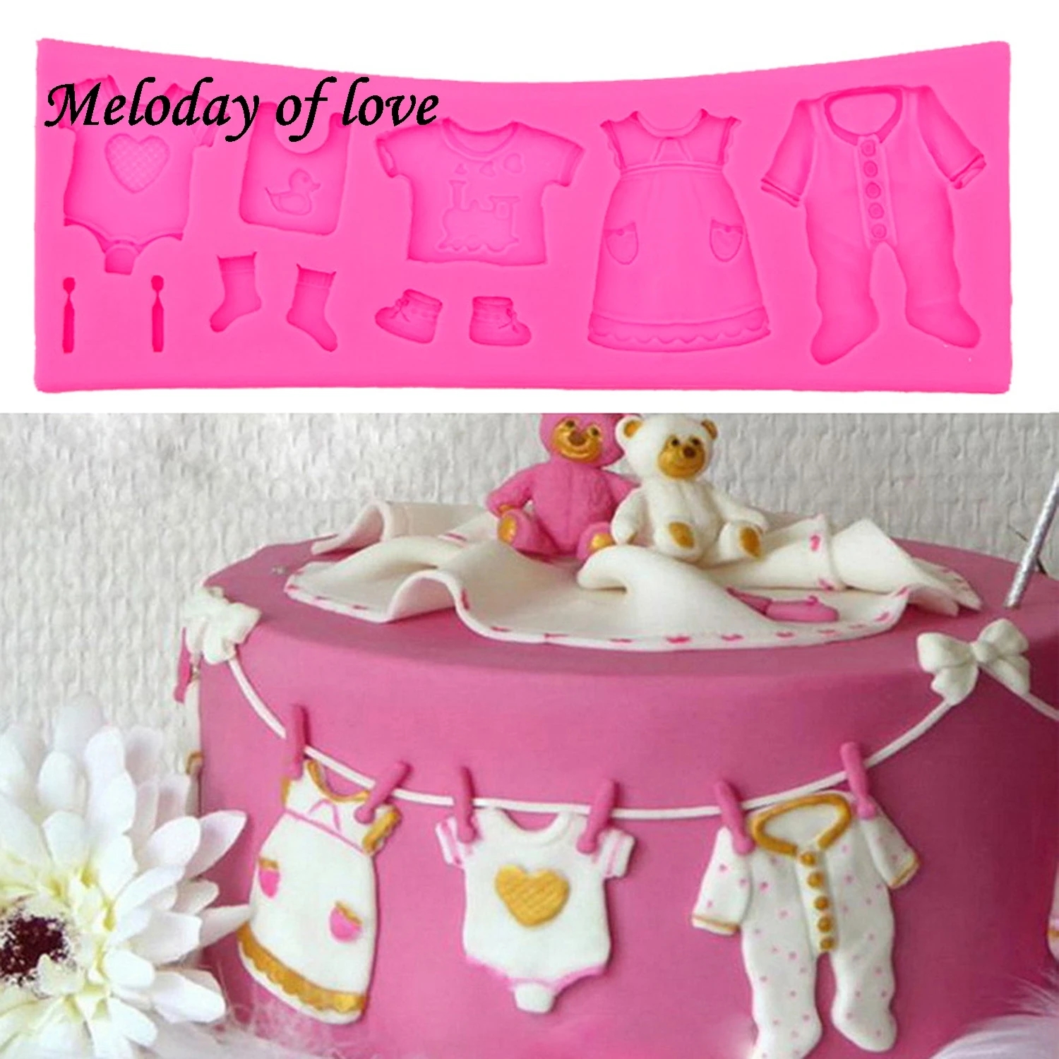 

Hot Selling Pop 3D Baby Clothes Shower DIY Silicone Mould Fondant Kitchen Cake Decorating Mold for Chocolate Baking Tools T0534