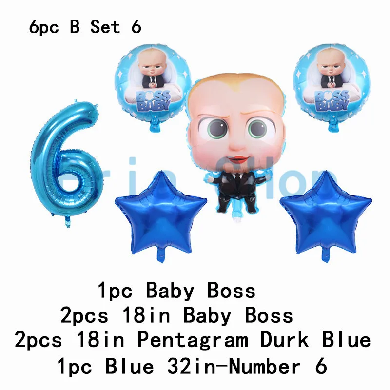 Boss baby на 1-й День Рождения Декоративные столовые принадлежности кружки, тарелки, салфетки 32 дюйма большие воздушные гелиевые шары с цифрами для душа - Цвет: 6pc Baby Start 6