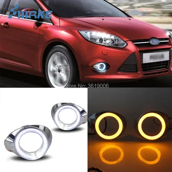 

smRKE For Ford focus 12-14 LED DRL Daytime Running Lights Drive White + Yellow Turning Signal