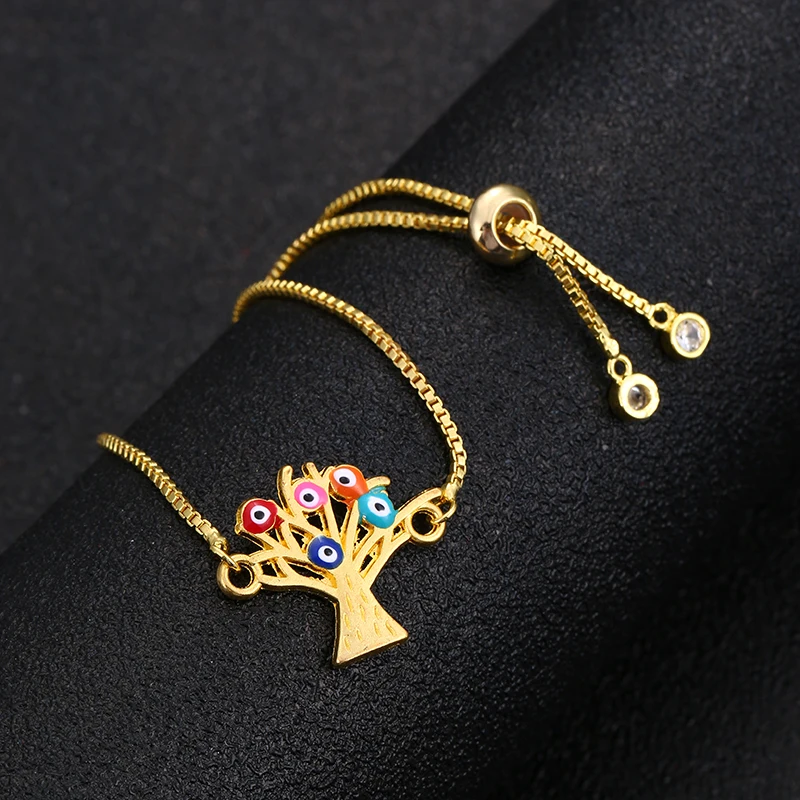 Classic Sparkling Crystal Bracelets Female Jewelry Adjustable Slide Tree Of Life Colorful Evile Eye Wrist Bracelet | Украшения и