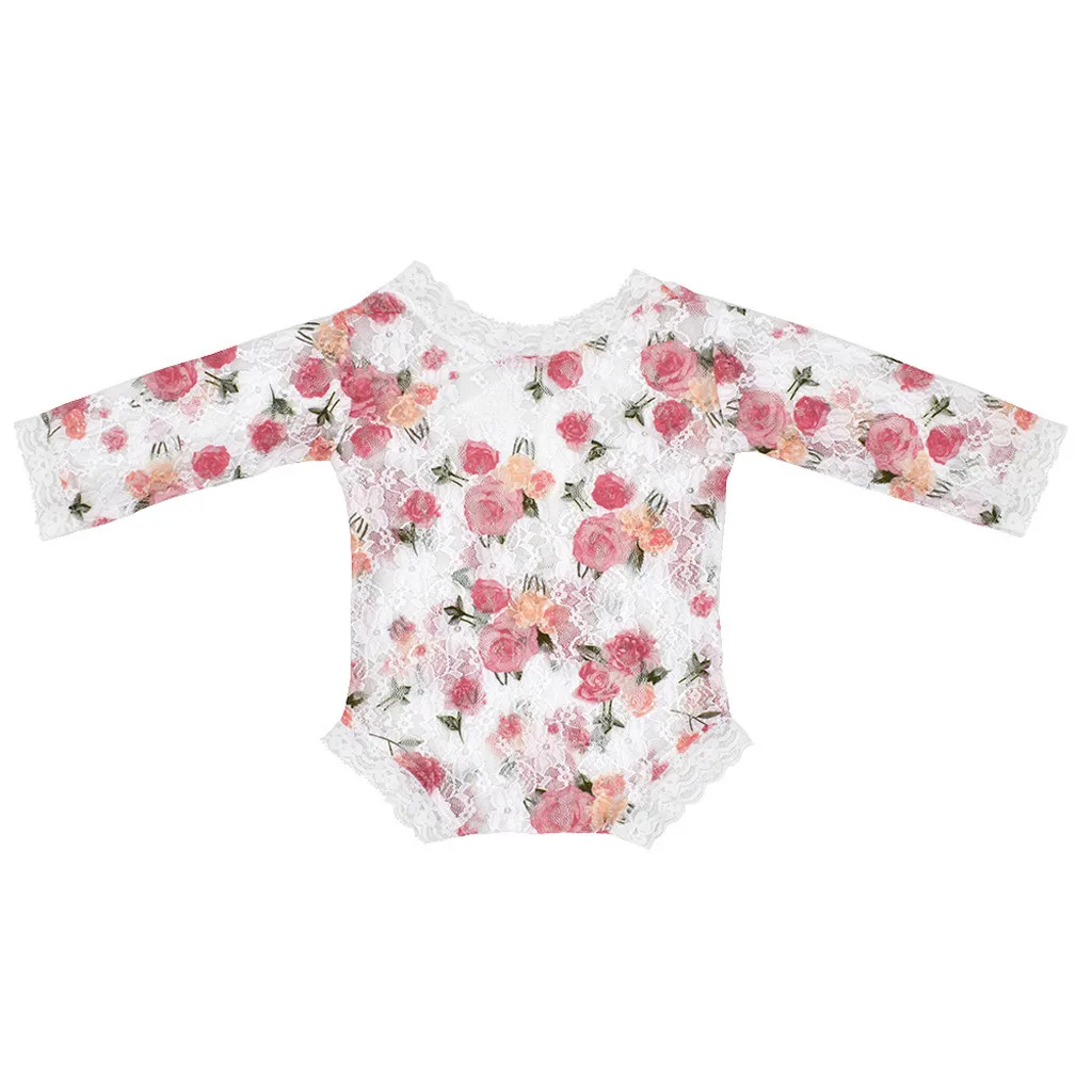 

MUQGEW Baby Bodysuit 2019 Summer Newborn Infant Baby Girl Photography Props Lace Floral Print Bow Backless Body suit Clothes