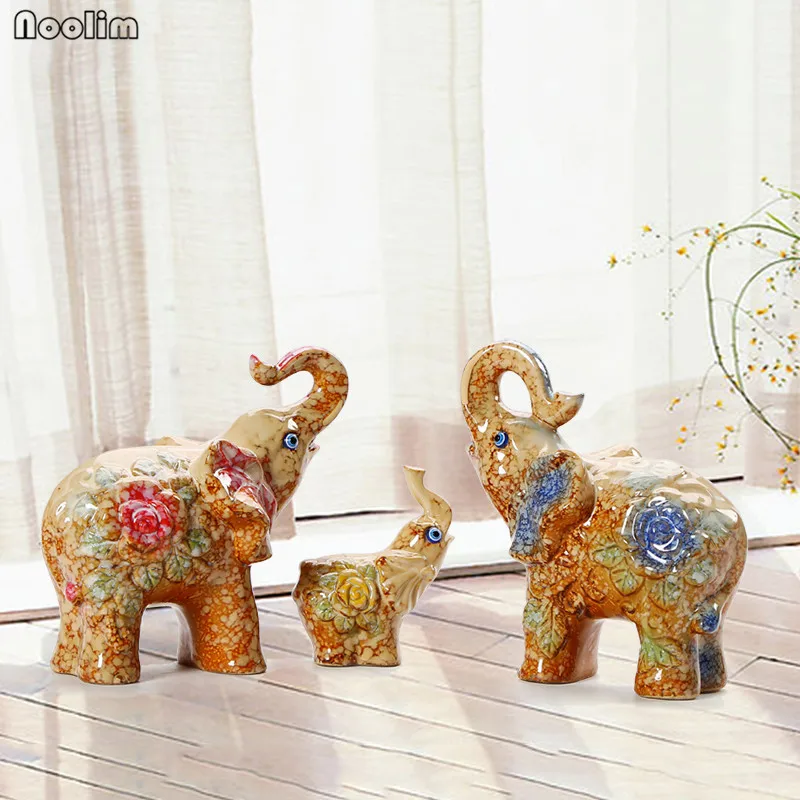 

NOOLIM 3Pcs/set Europe Ceramic Elephant Figurines Animal Ornaments Handicrafts Miniatures Gifts Home Wedding Decoration Crafts