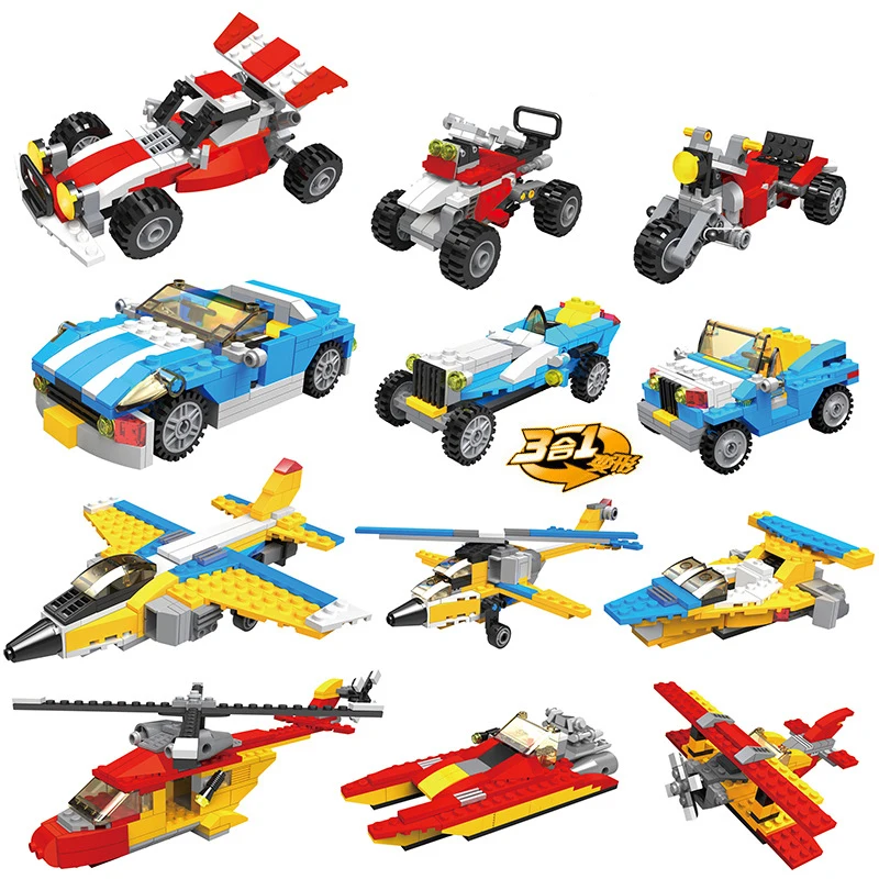 Три изменения гонки F1 и самолет вертолет и автомобильная Модель Детская сборка и вставка Блок Игрушки для мальчиков