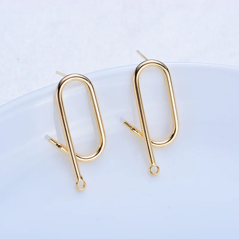 112) 6PCS Length 26MM 24K Gold Color Plated Brass Stud Earrings with Hanging Hole High Quality DIY Jewelry Making Findings