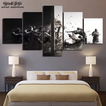 

Wall Poster And Prints Pop Game Picture 5 Pieces Rainbow Six Siege Canvas Painting Frame Artwork HD Prints Home Decor Kids Room