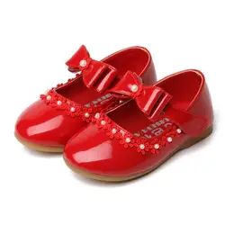 Вечерние обувь для девочек новая мода 2019 детские, малышей Дети Принцесса кожа Красный туфли для девочек весна-осень Размер 21 ~ 35