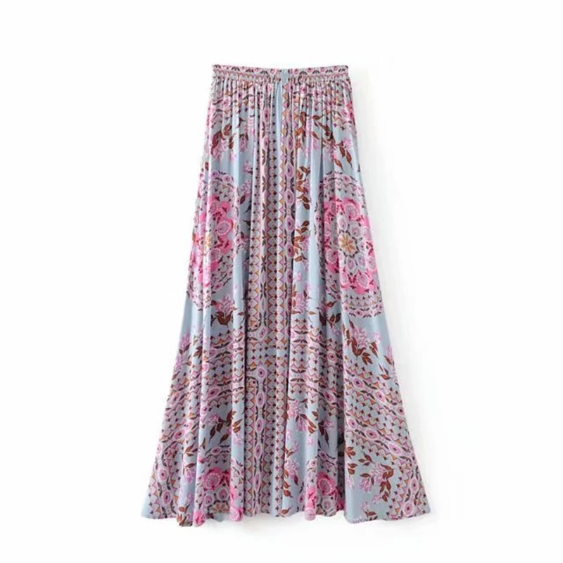 Boho chic women summer Hippie beach skirt Mesh stitching cute floral printed Bohemian long maxi skirt female oversize