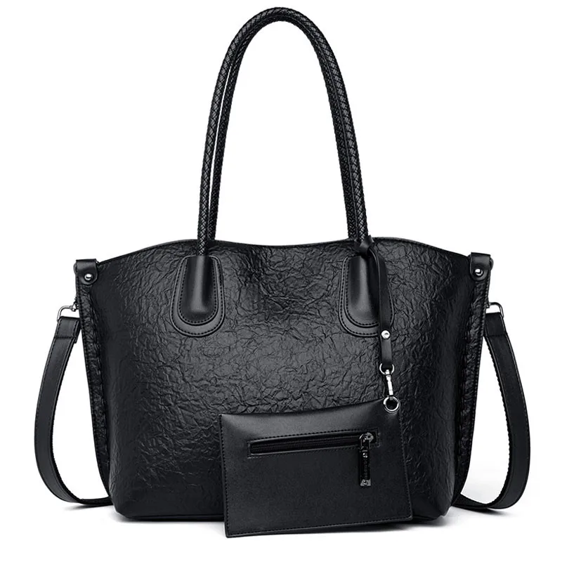 

2Pcs/Set Women Handbags Luxury Brand Soft Leather Ladies Shoulder Bags Designer Solid Top-handle Bags Casual Tote Bag with Purse