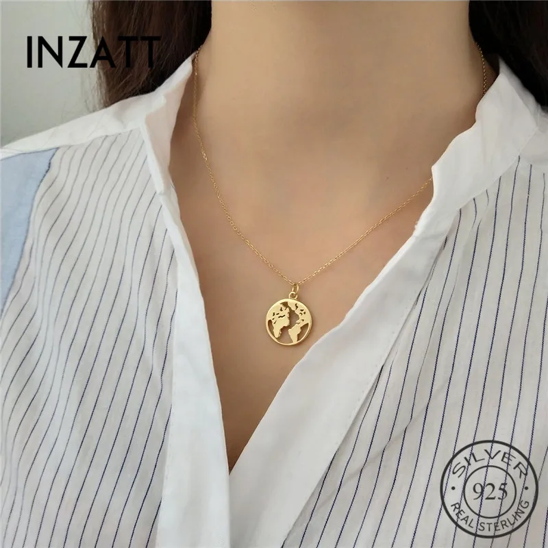 INZATT 925 пробы Серебряный панк полый кулон с картой мира ожерелье для женщин модное ювелирное ожерелье мужские Подвески подарок