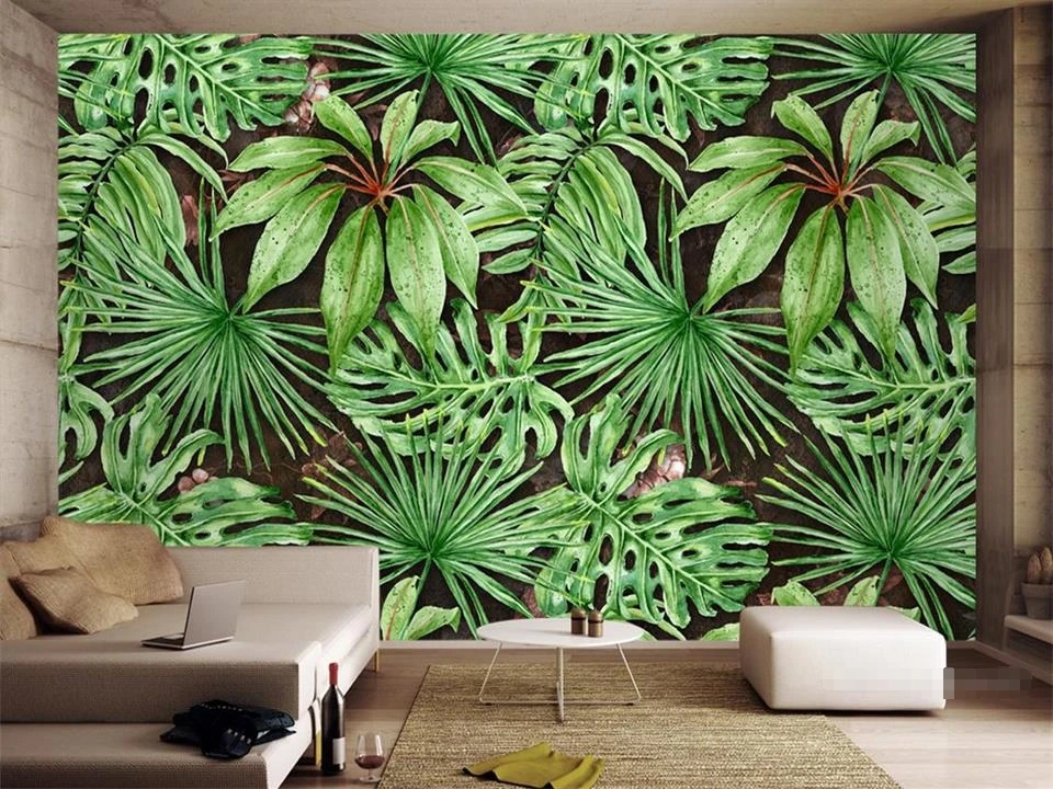 

custom 3d photo wallpaper living room mural tropical plant green leaves 3d painting TV backdrop non-woven wall sticker wallpaper