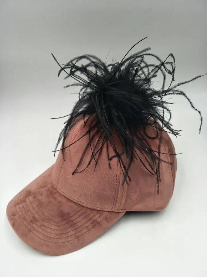 B179130 модные весна-осень бархат крышка и Аутентичные страусиное перо помпоном фуражке женские аксессуары для волос