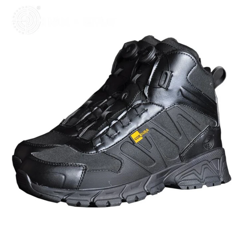 Men Military Leather Boots Activities Nail Automatic Revolving Spikes Lacing Desert Combat Men's Ankle |