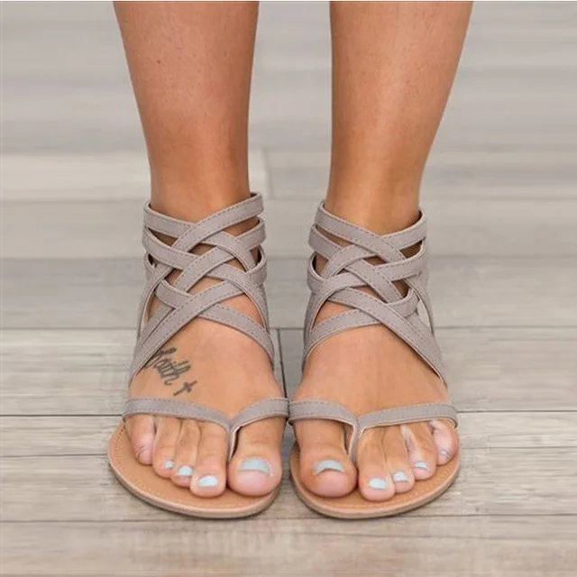 

Women Sandals Fashion Gladiator Sandals For Women Summer Shoes Female Flat Sandals Rome Style Cross Tied Sandals Shoes Women 43